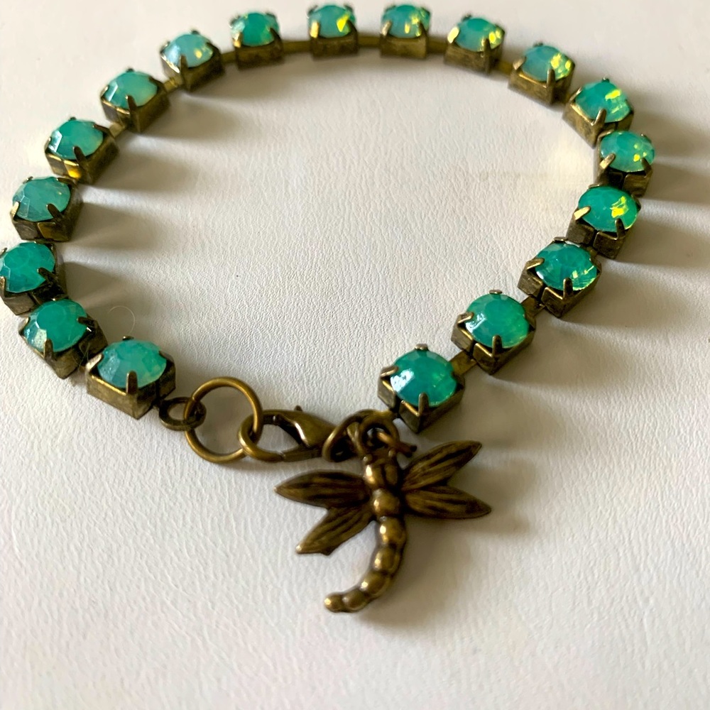 Bracelet aqua rhinestone dragonfly